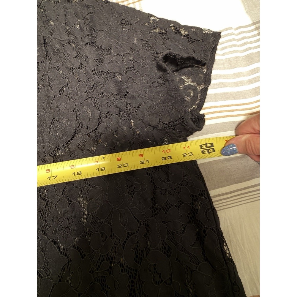 TORRID Black Lace Top~ Sz L~ Short Slv Placket V Neck Goth Vamp Dark Fairy - Picture 10 of 13